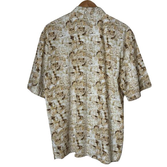 TRUST Mens Size XXL Linen Rayon Button Up Shirt Short Sleeve Tan Beige Brown - Picture 8 of 10